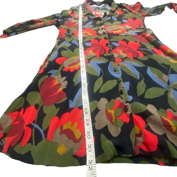 Zara Trafaluc Collection Floral Red Black Green Shirt Dress Button Down Small - Picture 13 of 14